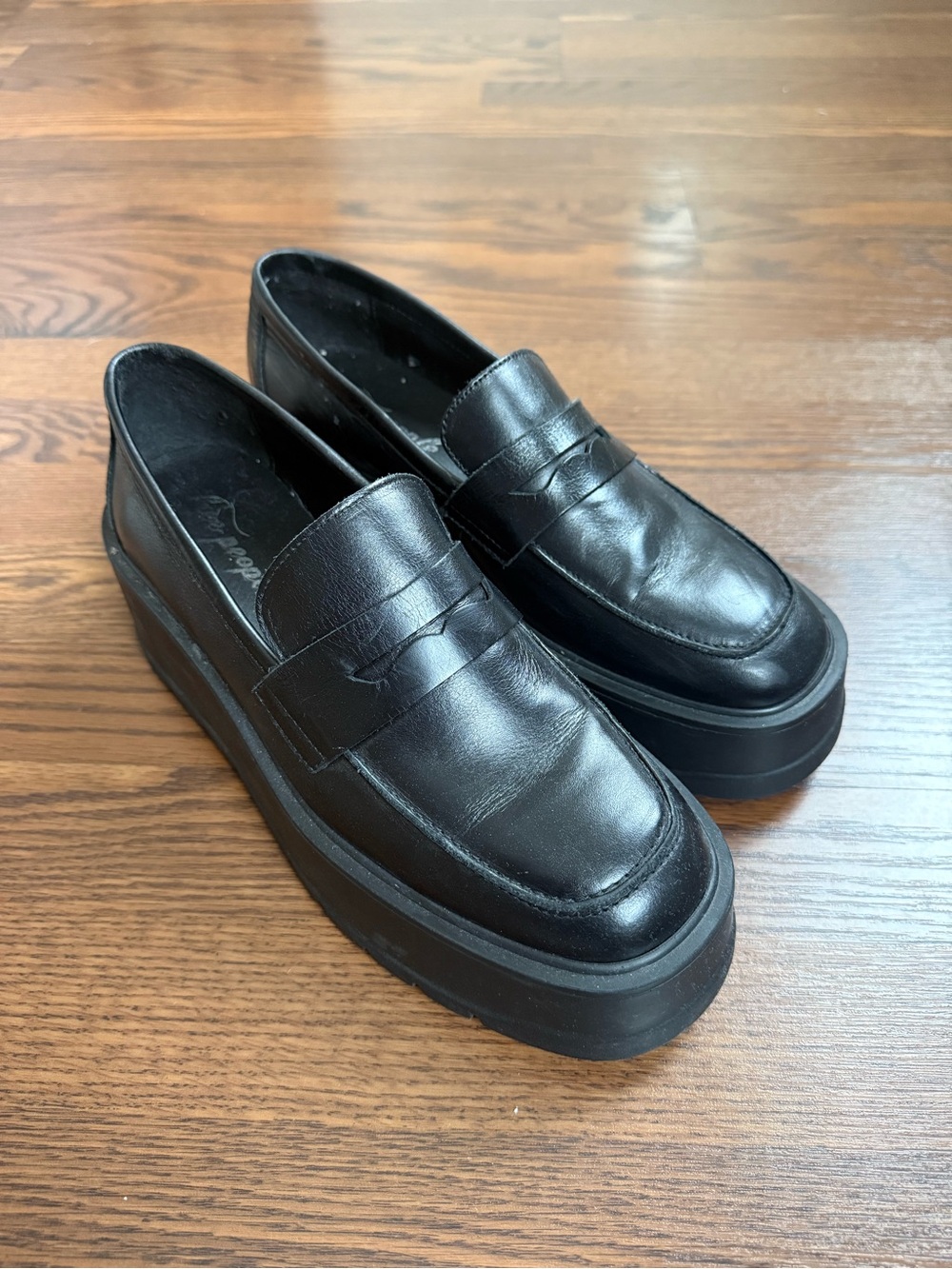 Free People Black Platform Penny Loafers